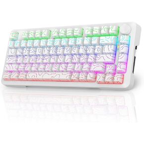 E-YOOSO Topographic RGB Mechanical Keyboard with Knob, 75% Gasket Hot Swappable Custom Gaming Keyboard, Side Printed PBT Keycaps, Tri-Mode Bluetooth/Wireless/Wired 81 Keys Compact Design﻿