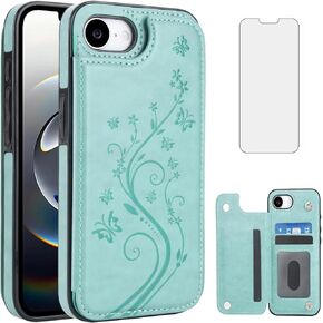 Phone Case for iPhone 16e/SE 2025/SE 4 with Tempered Glass Screen Protector and Card Holder Wallet Cover Stand Flip Leather Cell Accessories i Phone16e i16e 16 e SE4 4th Generation 16eCase Golden