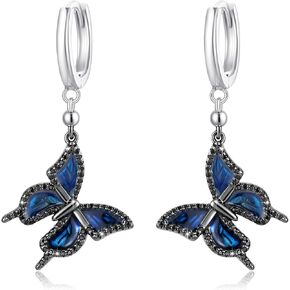Butterfly Dangle Earrings, 925 Sterling Silver Small Enamel Dripping Oil Butterfly Leverback Earring for Sensitive Ears, Butterfly Jewelry Mother Day for Women Girlfriend Butterfly Lovers with Box in Kuwait