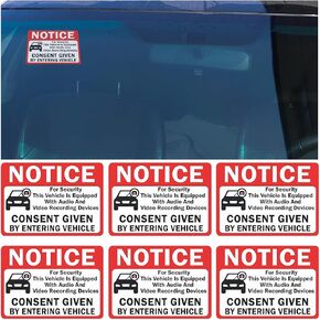 6PCS Car Camera Audio Video Recording Window Vinyl Stickers, Waterproof Sun-Proof Vehicle Video Recorder Decals, Double Sided Auto Camera Recording Label, Universal for Most Cars