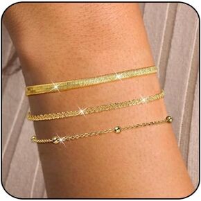 أساور ذهبية مطرزة للنساء، أساور ذهبية قابلة للتكديس للنساء غير مشوهة، سوار من الخرز المطلي بالذهب الحقيقي عيار 14 قيراط مقاوم للماء مع أساور حروف in Kuwait