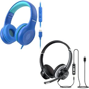 USB 3.5mm Headset with Microphone and Upgrade USB Type C Kids Headphones