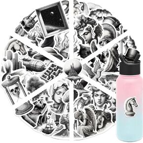 Vintage Celestial Stickers for Water Bottle Laptop,Planet Moon Sun Vinyl Waterproof Decals,Horror Aesthetic Sticker for Adults Teens Kids,Witch Party Favors 50 Pcs