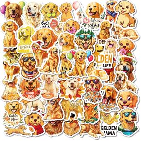 50 Pcs Golden Retriever Stickers Pack for Kids Teens Adults, Cute Golden Retriever Dog Waterproof Vinyl Stickers and Decals for Water Bottles Luggage Computer Skateboard Laptop Phone Guitar