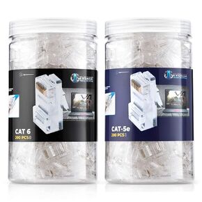 Everest Media Solutions Bundle – 2 Items: RJ45 Cat6 Pass Through Connectors - Pack of 200 + RJ45 Cat5e Pass Through Connectors, Pack of 200
