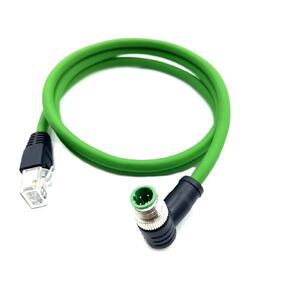 3.28ft M12 4 Pin D Code Right Angled Male to RJ45 Male Industrial Ethernet Cable High Flex Cat6 Shielded Field Wireable Dark Green Cable Assembly for Automation Application 1Meter