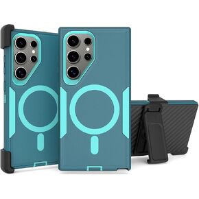 Designed for Samsung Galaxy S25 Ultra Case,Magnetic,Double Protection,Tough Durable,No Fading,No Yellowing,Non-Slip,Dustproof,Compatible with MagSafe,Detachable Back Clip,Lake Blue