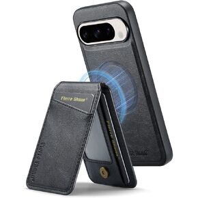 حالة محفظة لـ Google Pixel 9 / Pixel 9 Pro ، غطاء خلفي مغناطيسي متوافق مع Magsafe ، Pure Pu Leather Slim Slim Prochproof Phone مع حامل بطاقة قابلة للفصل (أسود) in Kuwait