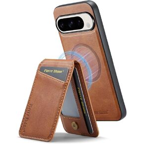 Wallet Case for Google Pixel 9 / Pixel 9 Pro, Magnetic Back Cover Compatible with MagSafe, Premium PU Leather Slim Shockproof Protective Phone Case with Detachable Card Holder Kickstand (Black)
