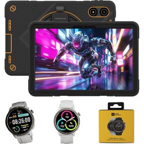Rugged Tablet + Smartwatch Value Bundle, Android 14 Tablet (16GB RAM 256GB ROM 2TB TF, Octa-Core, IP68 & IP69K Waterproof) & Rugged Smartwatch (1.43" AMOLED, Call, GPS, 100+ Modes, Waterproof)