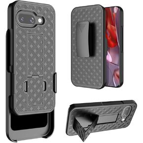 Case for Google Pixel 9A, Combo Shell Holster Slim Shell Case for Men with Built-in Kickstand + Swivel Belt Clip Protective Holster for 2025 Release, Black