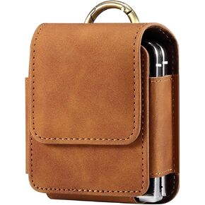 Smooth Skin Faux Leather Phone Holster Pouch Belt Loop Clip Case for Motorola Razr+ 2024 Razr 50 Ultra Moto Razr+ 2023 Razr 40 Ultra Samsung Galaxy Z Flip 6 Z Flip 5 Z Flip4 (Black)