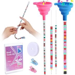 Karsspor 2 Sizes Beading Funnel for Clay Beads and Pony Beads, Bracelet Making Kit with Beading Needles, Elastic String for Bracelets, Clips, Bead Bracelet Kit for Beading Supplies, Bracelet Maker