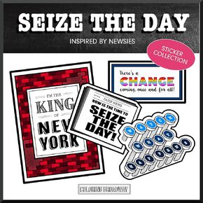 Coloring Broadway - NEWSIES inspired Stickers (Set of 4) “Seize The Day" Collection, Broadway Musical Merchandise, Die-Cut & Bubble Free Vinyl, Ideal Gift for Theatre Lovers, Broadway Theater Stickers