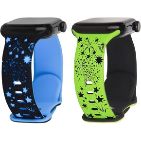 Floral Engraved Watch Bands 2 Packs, Soft Silicone Bands for Women Apple Watch Bands 38mm/40mm/41mm/42mm, Stylish Watch Strap Compatible with iWatch Series 10 9 8 7 6 5 4 3 2 1 SE