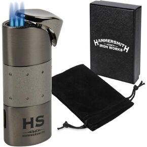 Hammersmith Kilo Triple-Flame Butane Torch Lighter for Cigars and Cigarettes, Refillable Lighters, Mini Torch with All-Metal Body and High-Capacity Fuel Tank (Without Fuel) - Gunmetal