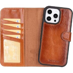 for iPhone 16 Pro Case for Women&Men Magsafe Compatible, Premium Leather Wallet, Detachable Magnetic Flip Cover, Card Holder, RFID, Kickstand, Drop/Impact Protection 6.3" Brown