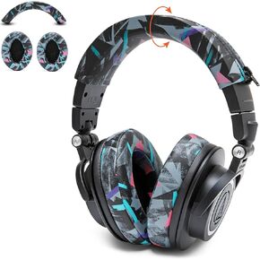 WC PadZ and Silicone BandZ Bundle Pack for ATH M Series Headphones | Replacement Earpads and Silicone Headband Cover | 90's Black