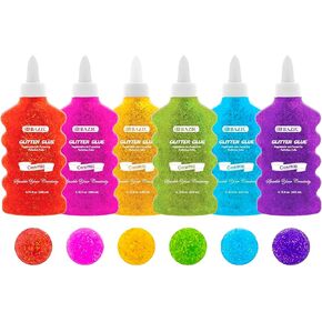 BAZIC 6 Color 6.8 Oz. Glitter Glue, Washable Sparkling Slime Colors, Large Pack for Classroom Kids Artist