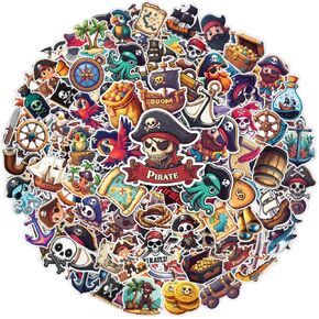 100pcs Pirate Stickers for Kids, Pirates Party Favors Waterproof Decals for Water Bottles Laptop Luggage Computer Scrapbooking Teens Adults Girls