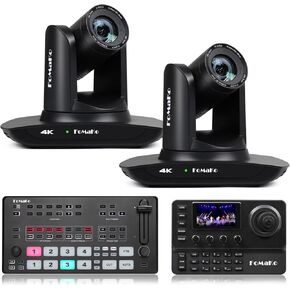 FoMaKo 4k PTZ Camera HDMI AI Auto Tracking,4k 20x Optical Zoom(2pcs), KC606 PTZ Controller, M1 Video Mixer switcher, for Church Services Worship Education,PTZ Bundle(K20UH x2+M1+KC606)
