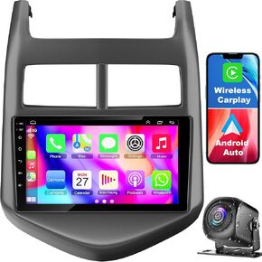 4+64 Android 12 Car Stereo for Chevrolet Chevy Aveo Sonic 2011-2015, 9 Inch IPS Touch Screen Car Radio Upgraded with Wireless Carplay/Android Auto,GPS, WiFi, Bluetooth,FM, Support OBD2/DVR/DPS