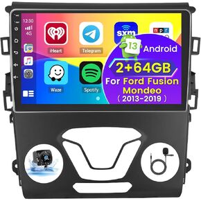 Roinvou 2+64G Android 9" Touchscreen Radio for Ford Fusion Mondeo 2013 2014 2015 2016 2017 2018 2019 with Wireless CarPlay Android Auto WiFi Bluetooth GPS Navigation FM RDS