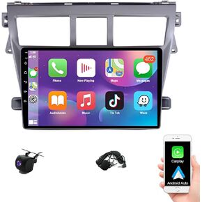 PHEZEN Car Stereo Radio Fit for Toyota Vios Yaris 2007-2012 with Carplay Android Auto Double Din Android 13.0 9" Touch Screen Car Radio Receiver w/WiFi GPS Bluetooth FM SWC Backup Camera - 2+32G