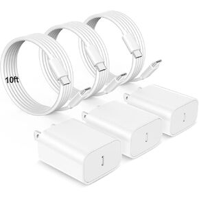 3 عبوات 20W USB C Charger مع 10fts usb c fast cahrging cable for iPad Pro 12.9 ، iPad Pro 11 Inch ، iPad 10th Generation ، iPad Air 5th Generation ، iPad Mini 6 ، iPhone 15/15 Pro/15 Pro Max