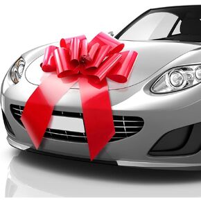 Mifflin-USA Big Car Bow (Matte Red, 23 inch) Gift Bow, Giant Bow for Car, Birthday Bow, Huge Car Bow, Big Red Bow, Christmas Bow, Gift Wrapping, Big Gift Bow for Car Decor with 2 Suction Cups