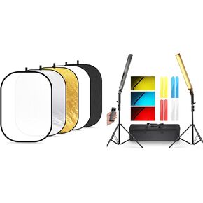 NEEWER BH20B Black Upgraded LED Video Light Stick & 2.4G Remote Kit, 2 Pack Handheld Dimmable 3200K~5600K CRI97+ Video Lighting with 59"x79"/150x200cm Light Reflectors for Photography