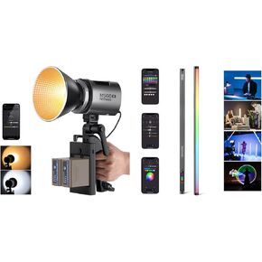 NEEWER MS60B 65W COB LED Video Light with Battery Kit, 2.4G/APP Control, 2X 7800mAh NP-F970 Battery PD Fast Charging, 2700K-6500K, PWM Dimming, 40000lux/1m, TL120C RGB Tube Light Included