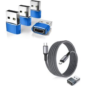 Elebase 4 Pack USB to USB C Adapter and USB Type C to C 100W Cable 10FT with USB Adapter for iPhone 12 13 14 15,iPad 8 8th 9 9th 10 10th Air 4th 5 Mini 6 6th Generation,Samsung Galaxy Z Flip Fold S23