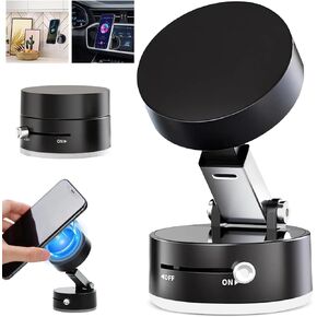 Vacuum Suction Magnetic Phone Holder, 360°Rotatable Vacuum Magnetic Car Phone Holder, Foldable and Retractable Magnetic Cell Phone Holder Stand Double-Sided for All Phones Gym/Car/Mirror-Black