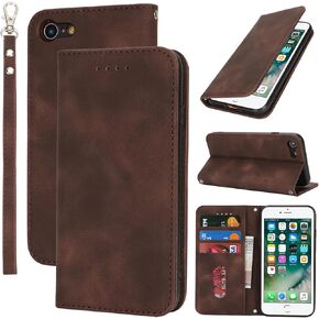 for iPhone 8 iPhone SE 2022/2020 Wallet Case for Women,for iPhone 7 Case with Card Holder and Wrist Strap,PU Leather Shockproof Magnetic Kickstand Flip Phone Case-Purple