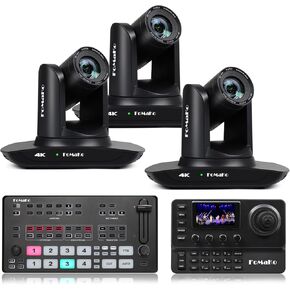 FoMaKo 4k PTZ Camera HDMI AI Auto Tracking,4k 20x Optical Zoom(3pcs),KC606 PTZ Controller, M1 Video Mixer switcher, for Church Services Worship Education,PTZ Bundle(K20UH x3+M1+KC606)