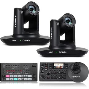 FoMaKo 4K PTZ Camera HDMI, AI Auto-Tracking, 4K 20X Optical Zoom(2pcs),M1 Video Mixer Switcher+KC608 Pro PTZ Controller,or Church Worship Education Conference Events,PTZ Bundel(K20UH X2+M1+KC608 Pro)