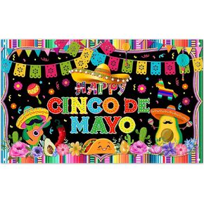 72x43inch Happy Cinco De Mayo Backdrop Mexican Fiesta Theme Background Carnival Party Decorations Colorful Striped Flags Floral Banner Photo Booth