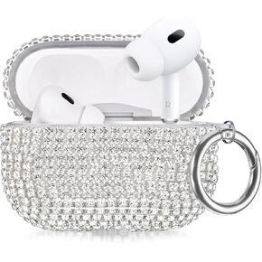 Diamond Case for Airpods Pro and Airpods Pro 2, Strong Shockproof Material with Locking Clasp, Sparkling Rhinestone Case Gift for Women - Silver
