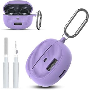 for Baseus Bowie MC1 Case Cover with Cleaner Kit, Silicone Shockproof Protective Logo Visible Design Cover Compatible with Baseus Bowie MC1 Open Ear Earbuds Charging Case with Carabiner-Purple