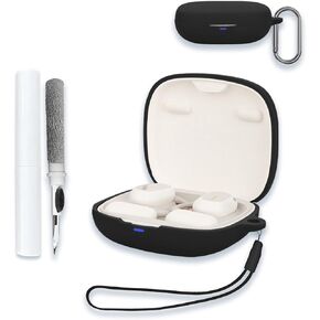 Case for Baseus Bowie MF1 Open-Ear TWS Earbuds, Soft Silicone Protective Portable Scratch Shock Resistant Shell with Cleaner Kit & Carabiner & Lanyard for Baseus Bowie MF1，Black