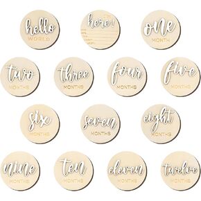 Monthly Baby Milestone Signs – Growth Record of Newborns, Wooden Newborn Photo Props for 0-12 Months, Gender-Neutral Baby Gift, Baby Monthly Milestone Cards