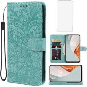 حالة OnePlus Nord N100 ، OnePlus N100 BE2013 CASE مع واقي شاشة زجاجي مزدحمة ، زهرة PU LEALLE CARDER CORDER