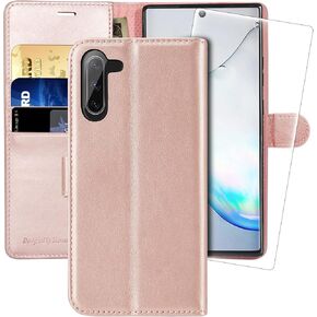 MONASAY Wallet Case Compatible for Galaxy Note 10, 6.3 inch, [Included Screen Protector][RFID Blocking] Flip Folio Leather Cell Phone Cover with Credit Card Holder, Brown