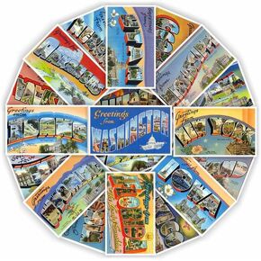 50 PCS American State Postcard Stickers PVC Waterproof Stickers ,Water Bottles Stickers ,Vinyl Stickers for Laptop ,Skateboard ,Luggage Decal ,Motorcycle ,Bicycle. Stickers for Teens Girls Kids. (50 PCS American state postcard)