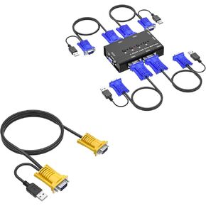 4 Port VGA KVM + 1 Pack 10ft VGA KVM Cable