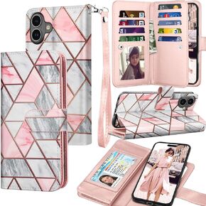 Tekcoo Wallet Case متوافق مع iPhone 16 Plus (6.7 بوصة) 2024 حامل فتحات بطاقة الائتمان الفاخرة الفاخرة يحمل غطاء جلدي Folio Folio Pu [حالة صلبة مغناطيسية قابلة للفصل] مع حزام [الرخام]