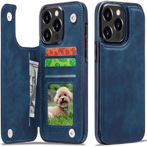 Compatible with iPhone 15 Pro Max Wallet Case Faux Leather with Card Holder Slot, Double Magnetic Clasp Flip Cover with Kickstand 6.7 Inch (Brown)