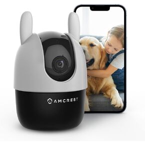 Amcrest 1080P WiFi Camera Indoor, Nanny Cam, Dog Camera, Sound & Baby Monitor, Human & Pet Detection, Motion-Tracking, w/Phone App, Pan/Tilt Wireless IP Camera Black w/Silicone Bunny Cover