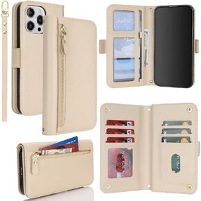 for iPhone 15 Pro Max Case Wallet with Card Holder,for iPhone 15 Pro Max Wallet Case Women Men with Stand,Leather Magnetic Zipper Pocket Wrist Strap Flip Phone Case-White Leopard in Kuwait